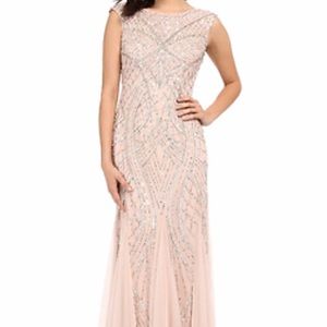 Adrianna Papell blush beaded bridesmaid gown